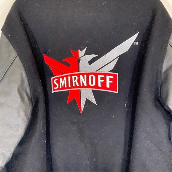 Vintage Smirnoff Vodka Leather Sleeve Varsity Letterman Bomber Jacket Red Large - Picture 7 of 8